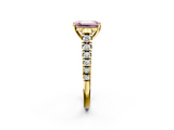 Yellow gold Fancy Pink Emerald  Cut Diamond Solitaire with Pave Band and Four-Prong Setting_128