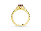 Yellow gold Fancy Pink Emerald  Cut Diamond Solitaire with Pave Band and Four-Prong Setting_129