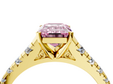 Yellow gold Fancy Pink Emerald  Cut Diamond Solitaire with Pave Band and Four-Prong Setting_130