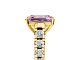 Yellow gold Fancy Pink Emerald  Cut Diamond Solitaire with Pave Band and Four-Prong Setting_131