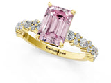 Yellow gold Fancy Pink Emerald Cut Diamond Solitaire with Side Stones, Pave Band, Four-Prong Setting_102