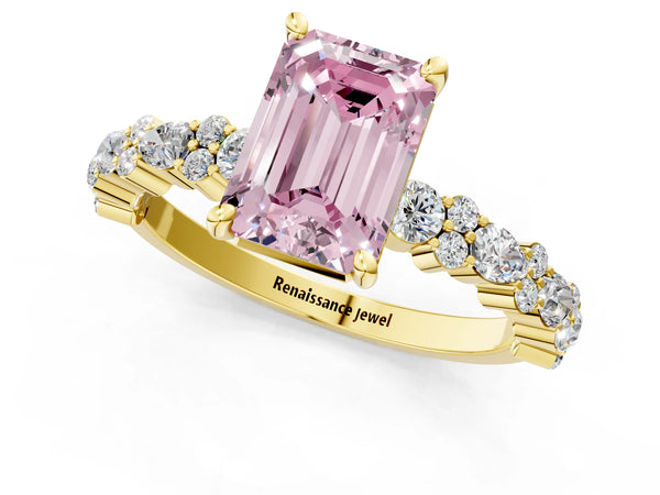 Yellow Gold Emerald Cut Pear Side Stone Engagement Ring Setting for Fancy Pink Center
