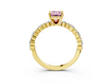 Yellow gold Fancy Pink Emerald Cut Diamond Solitaire with Side Stones, Pave Band, Four-Prong Setting_104