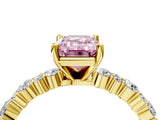Yellow gold Fancy Pink Emerald Cut Diamond Solitaire with Side Stones, Pave Band, Four-Prong Setting_105