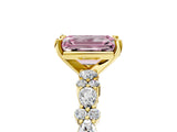 Yellow gold Fancy Pink Emerald Cut Diamond Solitaire with Side Stones, Pave Band, Four-Prong Setting_106