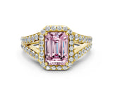 Yellow gold Fancy Pink Emerald Cut Diamond Split Shank Halo Ring with Four-Prong Setting_41