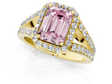 Yellow gold Fancy Pink Emerald Cut Diamond Split Shank Halo Ring with Four-Prong Setting_42