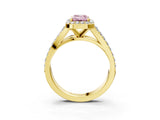 Yellow gold Fancy Pink Emerald Cut Diamond Split Shank Halo Ring with Four-Prong Setting_44