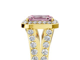 Yellow gold Fancy Pink Emerald Cut Diamond Split Shank Halo Ring with Four-Prong Setting_46