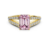 Yellow gold Fancy Pink Emerald Cut Diamond Split Shank Pavé Engagement Ring with Four-Prong Setting_73