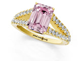 Yellow gold Fancy Pink Emerald Cut Diamond Split Shank Pavé Engagement Ring with Four-Prong Setting_74