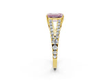 Yellow gold Fancy Pink Emerald Cut Diamond Split Shank Pavé Engagement Ring with Four-Prong Setting_75