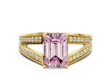 Yellow gold Fancy Pink Emerald Cut Diamond Split Shank Ring with Pavé Band and Four-Prong Setting_58