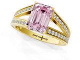 Yellow gold Fancy Pink Emerald Cut Diamond Split Shank Ring with Pavé Band and Four-Prong Setting_59