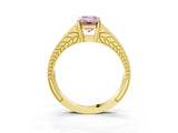 Yellow gold Fancy Pink Emerald Cut Diamond Split Shank Ring with Pavé Band and Four-Prong Setting_61