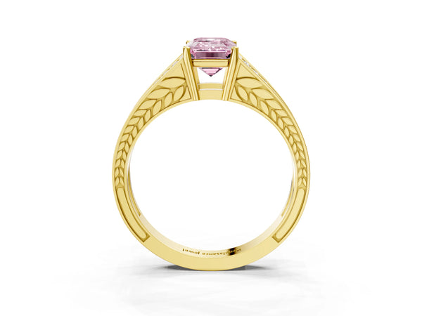 Yellow Gold Emerald Cut Pave Split Shank Engagement Ring Setting for Fancy Pink Center