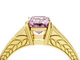 Yellow gold Fancy Pink Emerald Cut Diamond Split Shank Ring with Pavé Band and Four-Prong Setting_62
