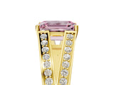 Yellow gold Fancy Pink Emerald Cut Diamond Split Shank Ring with Pavé Band and Four-Prong Setting_63