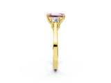 Yellow gold Fancy Pink Emerald Cut Diamond Three-Stone Engagement Ring with Prong Setting and Pavé Band_2