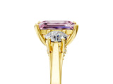 Yellow gold Fancy Pink Emerald Cut Diamond Three-Stone Engagement Ring with Prong Setting and Pavé Band_5