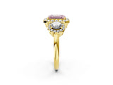 Yellow gold Fancy Pink Emerald Cut Diamond Three-Stone Halo Ring with Prong Setting and Pavé Accents_2
