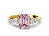 Yellow gold Fancy Pink Emerald Cut Diamond Three-Stone Ring with Pear Side Stones and Four-Prong Setting_61
