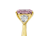Yellow gold Fancy Pink Emerald Cut Diamond Three-Stone Ring with Pear Side Stones and Four-Prong Setting_66