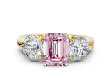 Yellow gold Fancy Pink Emerald Cut Diamond Three-Stone Ring with Prong Setting and Classic Band_121