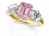 Yellow gold Fancy Pink Emerald Cut Diamond Three-Stone Ring with Prong Setting and Classic Band_122