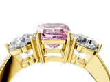 Yellow gold Fancy Pink Emerald Cut Diamond Three-Stone Ring with Prong Setting and Classic Band_125