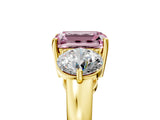 Yellow gold Fancy Pink Emerald Cut Diamond Three-Stone Ring with Prong Setting and Classic Band_126