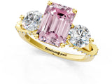 Yellow gold Fancy Pink Emerald Cut Diamond Three-Stone Ring with Prong Setting and Pavé Band_1