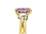 Yellow gold Fancy Pink Emerald Cut Diamond Three-Stone Ring with Prong Setting and Pavé Band_5