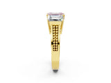 Yellow gold Fancy Pink Emerald Cut Diamond Three-Stone Ring with Prong Setting and Textured Band_2