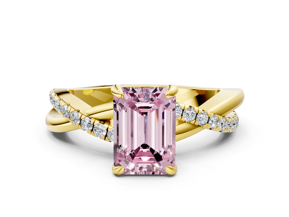 Yellow gold Fancy Pink Emerald  Cut Diamond Twist Band Solitaire with Prong Setting_24