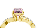 Yellow gold Fancy Pink Emerald  Cut Diamond Twist Band Solitaire with Prong Setting_28