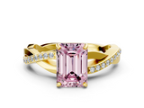 Yellow gold Fancy Pink Emerald  Cut Diamond Twisted Band Engagement Ring with Prong Setting_3