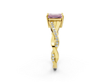 Yellow gold Fancy Pink Emerald  Cut Diamond Twisted Band Engagement Ring with Prong Setting_5