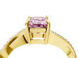 Yellow gold Fancy Pink Emerald  Cut Diamond Twisted Band Engagement Ring with Prong Setting_7