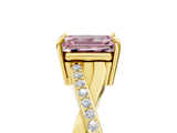 Yellow gold Fancy Pink Emerald  Cut Diamond Twisted Band Engagement Ring with Prong Setting_8
