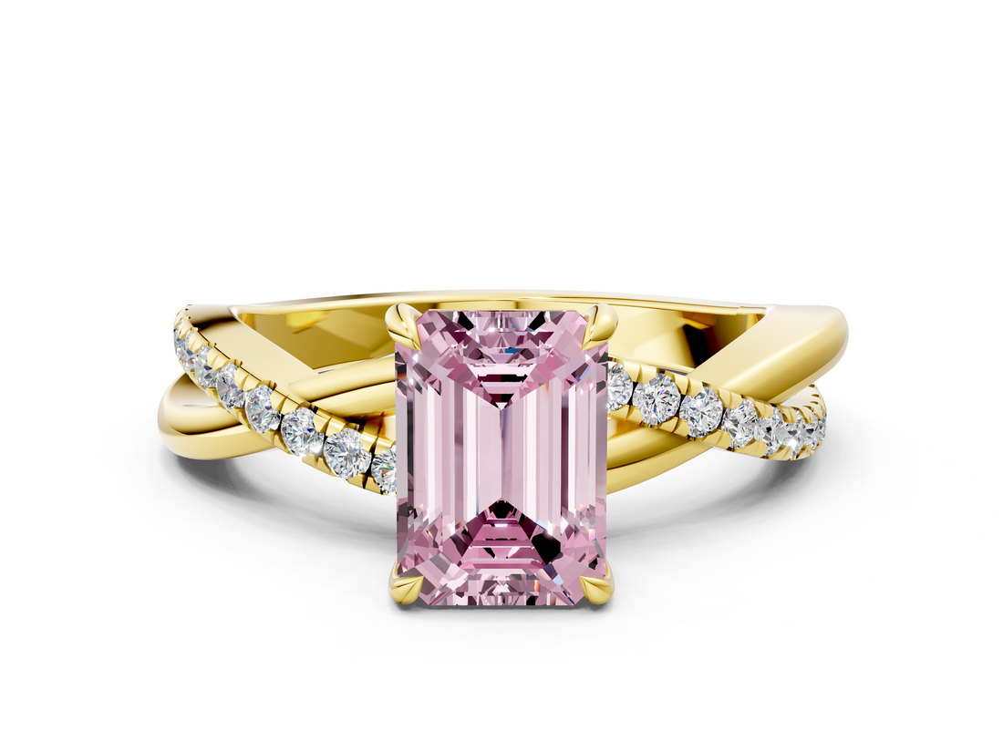 Yellow gold Fancy Pink Emerald  Cut Diamond Twisted Band with Pavé Setting and Four-Prong Setting_20