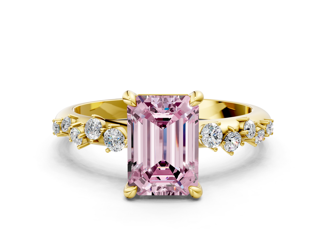 Yellow gold Fancy Pink Emerald  Cut Diamond Vine Band with Four-Prong Setting_40