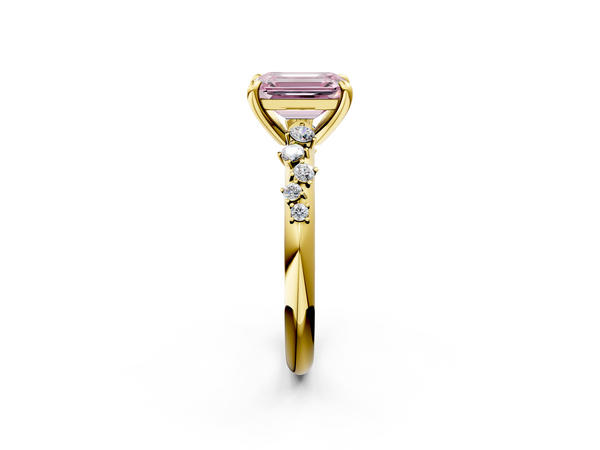 Yellow gold Fancy Pink Emerald  Cut Diamond Vine Band with Four-Prong Setting