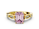 Yellow gold Fancy Pink Emerald  Cut Diamond with Milgrain Marquise and Bezel Accents on a Solitaire Band with Prong Setting_209