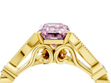 Yellow gold Fancy Pink Emerald  Cut Diamond with Milgrain Marquise and Bezel Accents on a Solitaire Band with Prong Setting_213