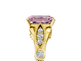 Yellow gold Fancy Pink Emerald  Cut Diamond with Milgrain Marquise and Bezel Accents on a Solitaire Band with Prong Setting_214