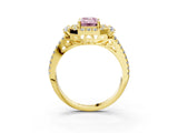 Yellow gold Fancy Pink Emerald  Cut Double Halo Diamond Engagement Ring with Pave Band and Four-Prong Setting_28