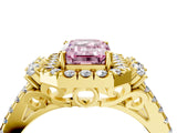 Yellow gold Fancy Pink Emerald  Cut Double Halo Diamond Engagement Ring with Pave Band and Four-Prong Setting_29
