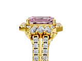 Yellow gold Fancy Pink Emerald  Cut Double Halo Diamond Engagement Ring with Pave Band and Four-Prong Setting_30