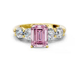 Yellow gold Fancy Pink Emerald  Cut Five-Stone Prong Set Diamond Ring with Classic Band_32